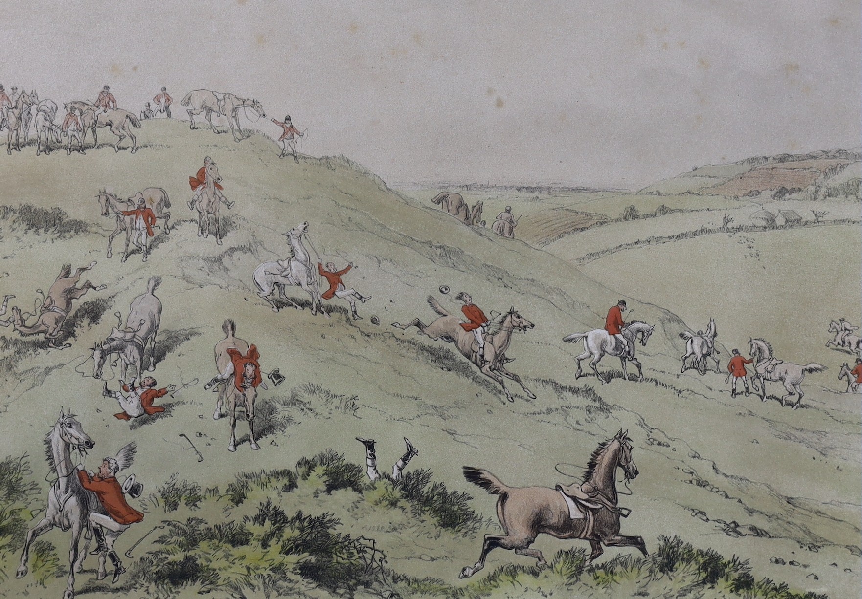 A group of assorted pictures and prints including a set of eight hunting scenes and assorted 18th century and later engravings